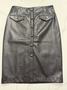 Euc WHBM Faux Leather Button-Front Pencil Skirt - Black SZ.12